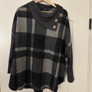 Chris & Carol Black and Gray Plaid Cowl Neck Sweater Size 1X